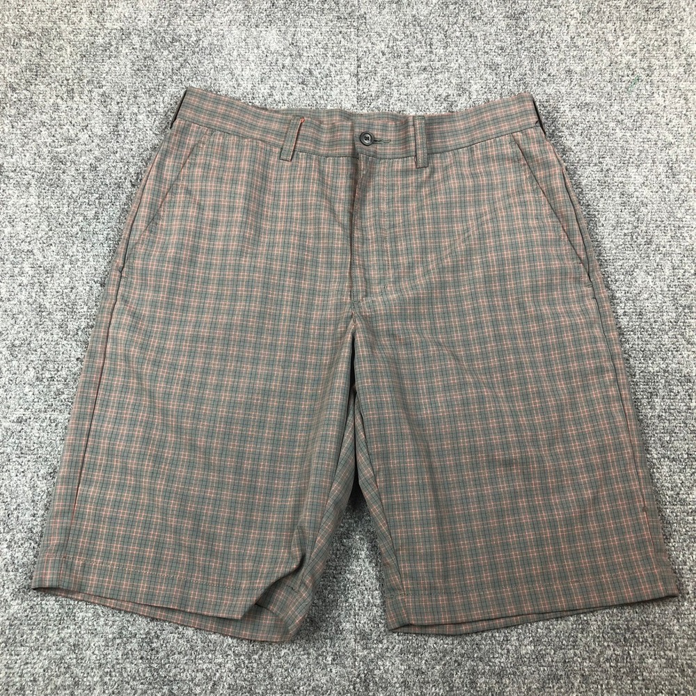 Ben Hogan Performance Golf Collection Plaid Shorts Men 30 Grey Orange Flat Front